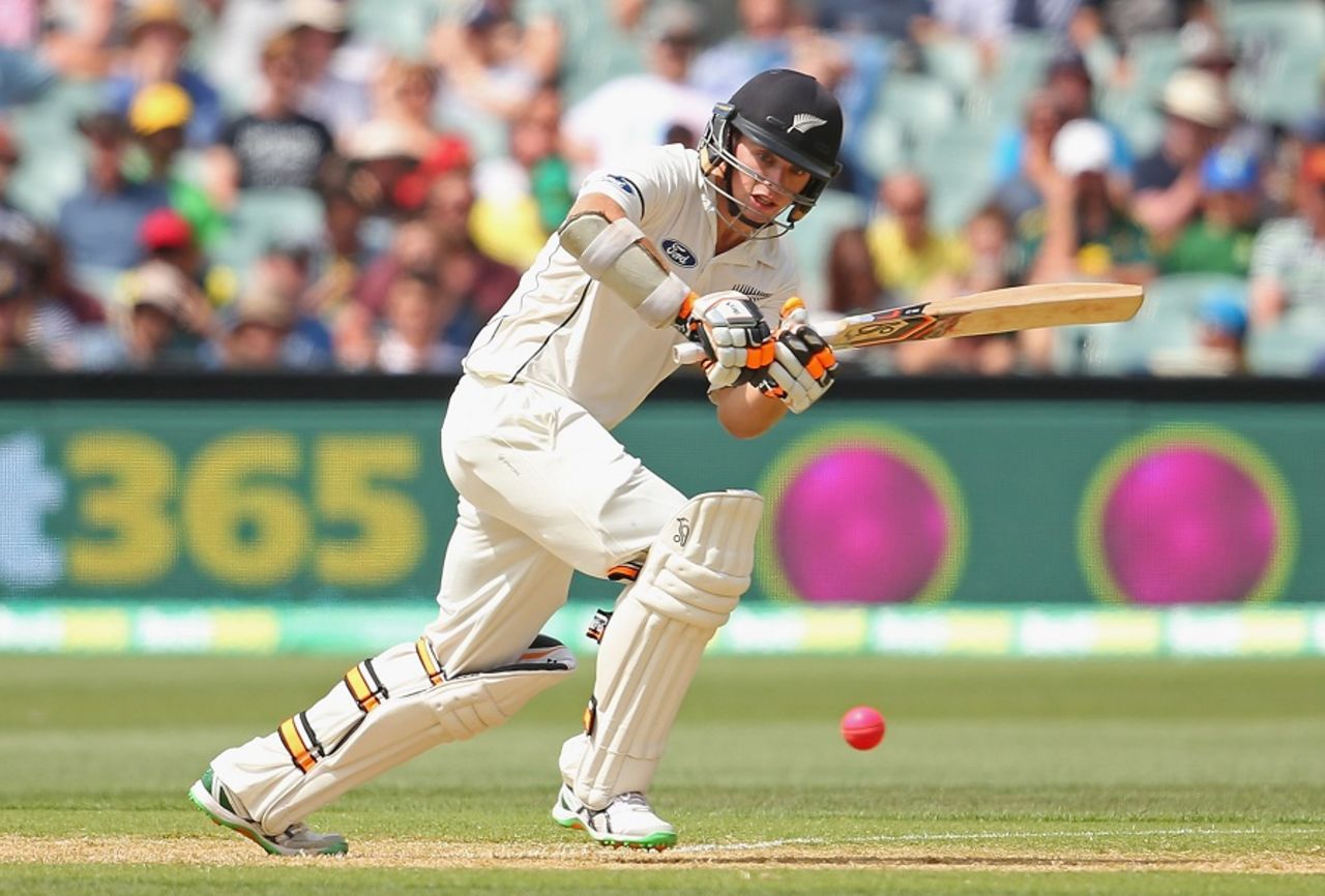 Tom Latham slots the ball through midwicket, Australia v New Zealand, 3rd Test, Adelaide, November 27, 2015