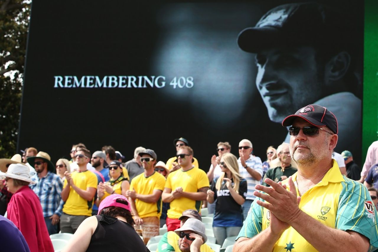 There was a tribute to Phillip Hughes at 4.08 pm, Australia v New Zealand, 3rd Test, Adelaide, November 27, 2015