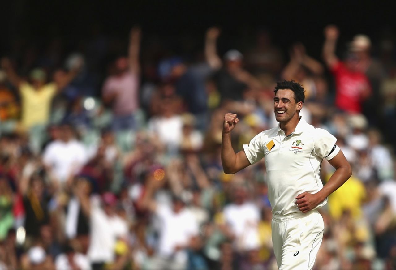Mitchell Starc continued his good form with the pink ball, Australia v New Zealand, 3rd Test, Adelaide, November 27, 2015