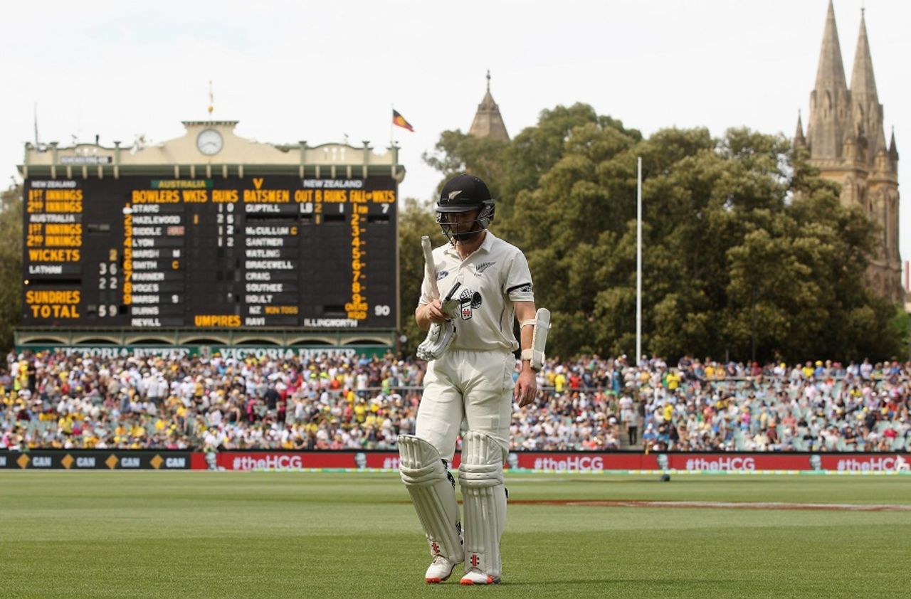 Kane Williamson walks back, with St Peter's Cathedral in the background, Australia v New Zealand, 3rd Test, Adelaide, November 27, 2015