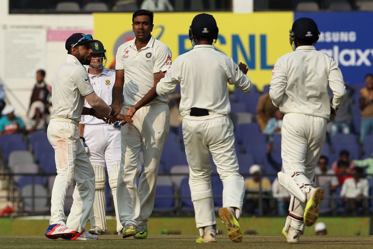 R Ashwin celebrates a wicket, India v South Africa, 3rd Test, Nagpur, 3rd day, November 27, 2015