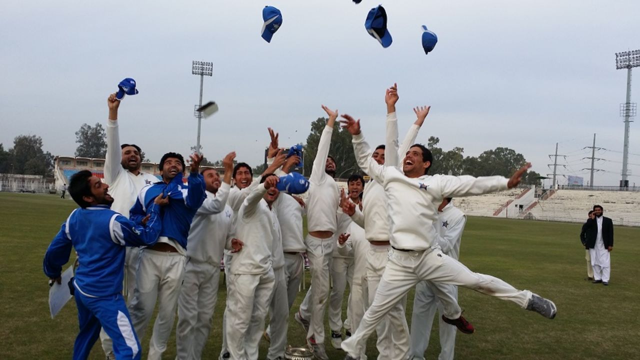FATA players celebrate after qualifying for the main round of Quaid-e-Azam trophy, October 8, 2015