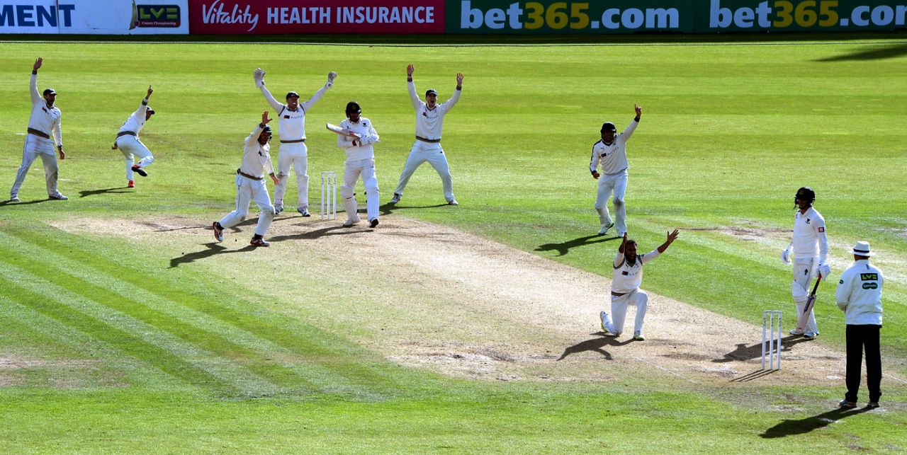 Adil Rashid appeals for Chris Liddle's wicket, Yorkshire v Sussex, County Championship, Division One, Headingley, 4th day, September 25, 2015