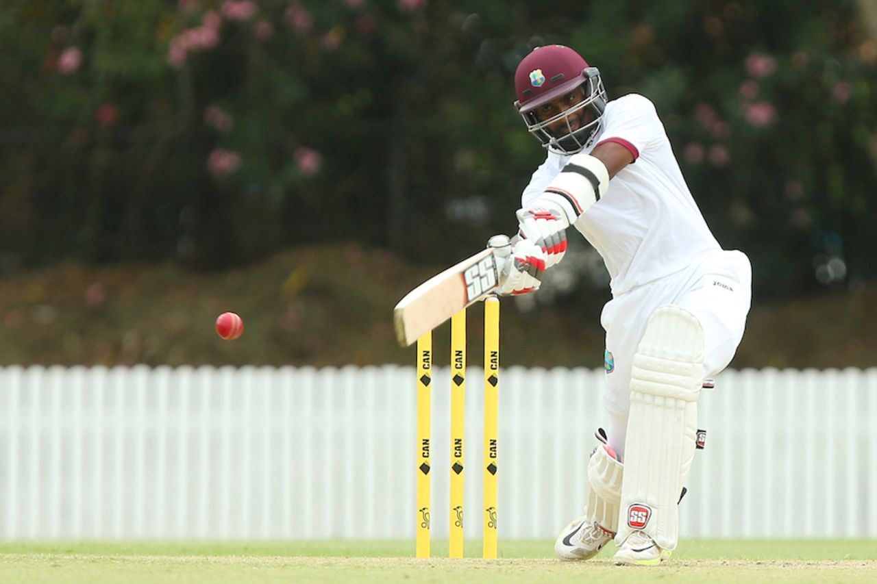 Rajendra Chandrika drives through the off side, Cricket Australia XI v West Indians, tour game, Brisbane, 1st day, December 2, 2015
