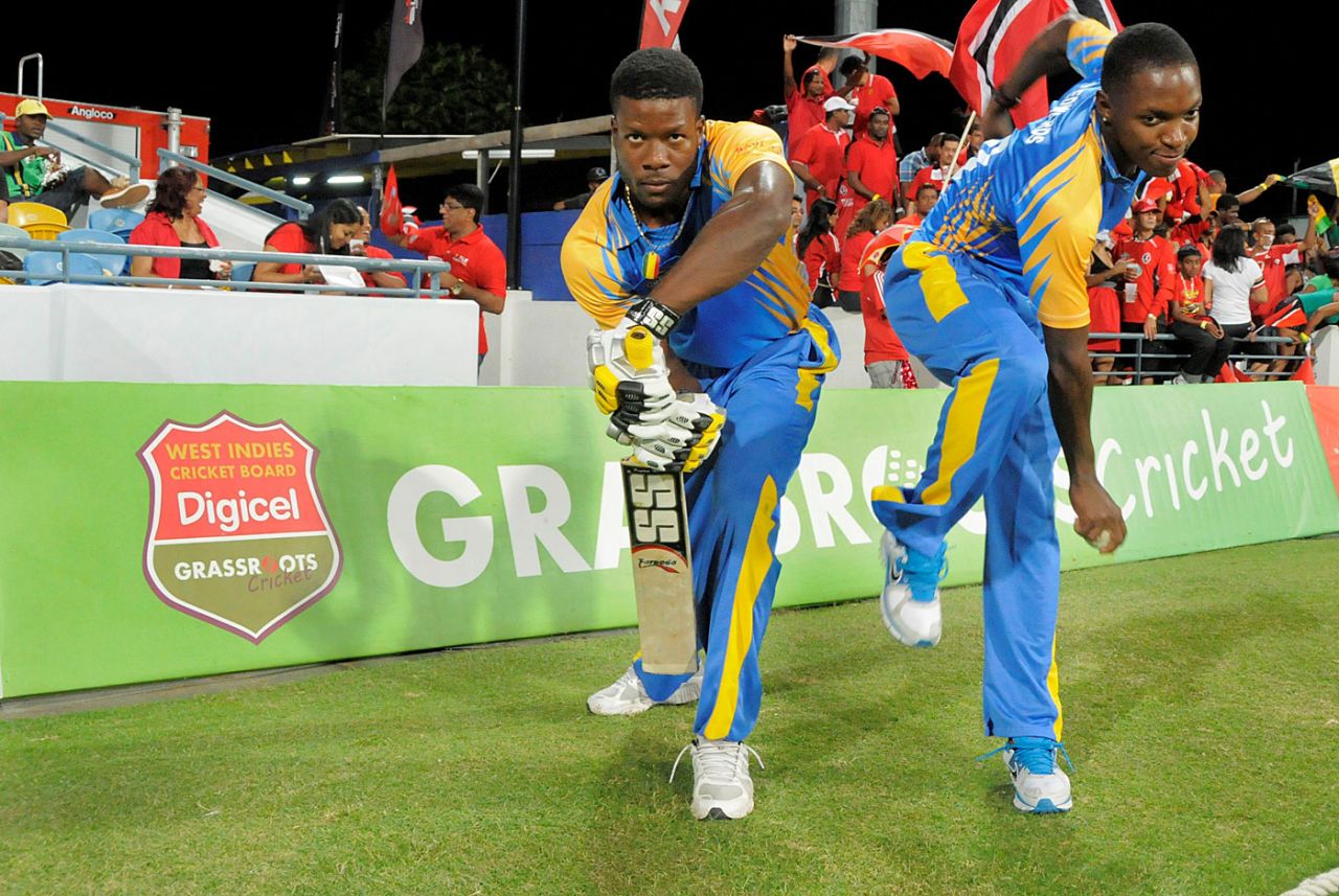 Kirk Edwards and Fidel Edwards at a promotional event, West Indies, January 22, 2012