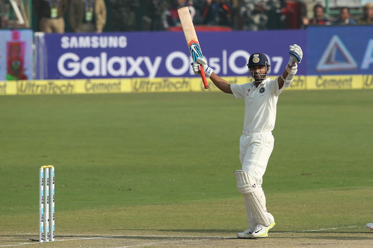 Ajinkya Rahane celebrates his maiden century at home, India v South Africa, 4th Test, Delhi, 2nd day, December 4, 2015
