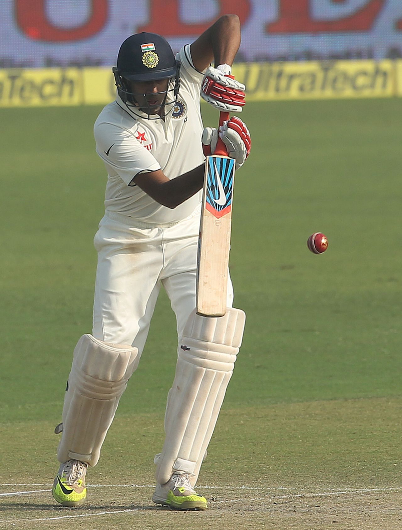 R Ashwin plays with a straight bat, India v South Africa, 4th Test, Delhi, 2nd day, December 4, 2015