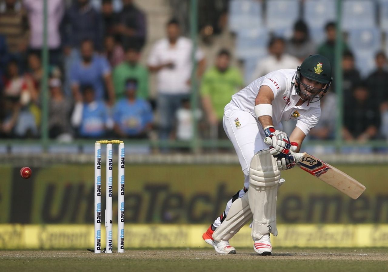 Dean Elgar targets the leg side, India v South Africa, 4th Test, Delhi, 2nd day, December 4, 2015