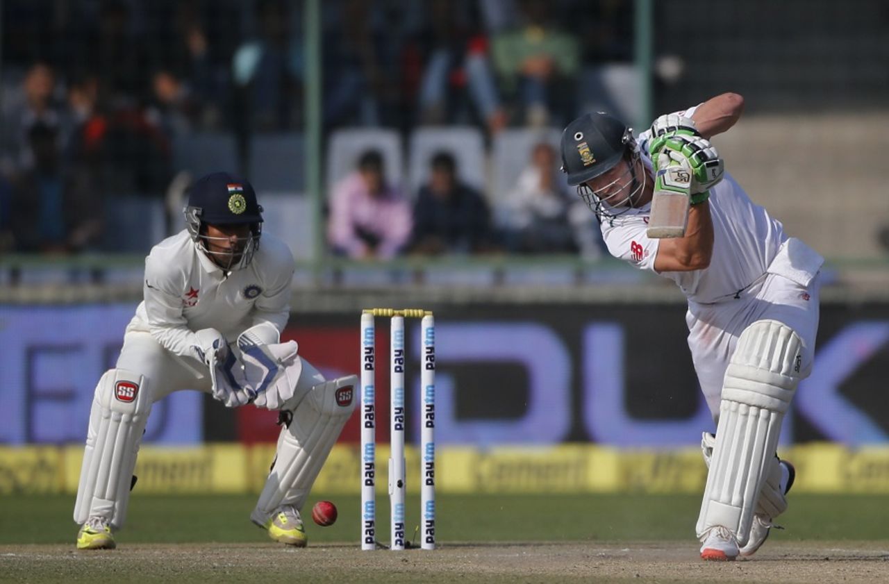 AB de Villiers drives down the ground, India v South Africa, 4th Test, Delhi, 2nd day, December 4, 2015