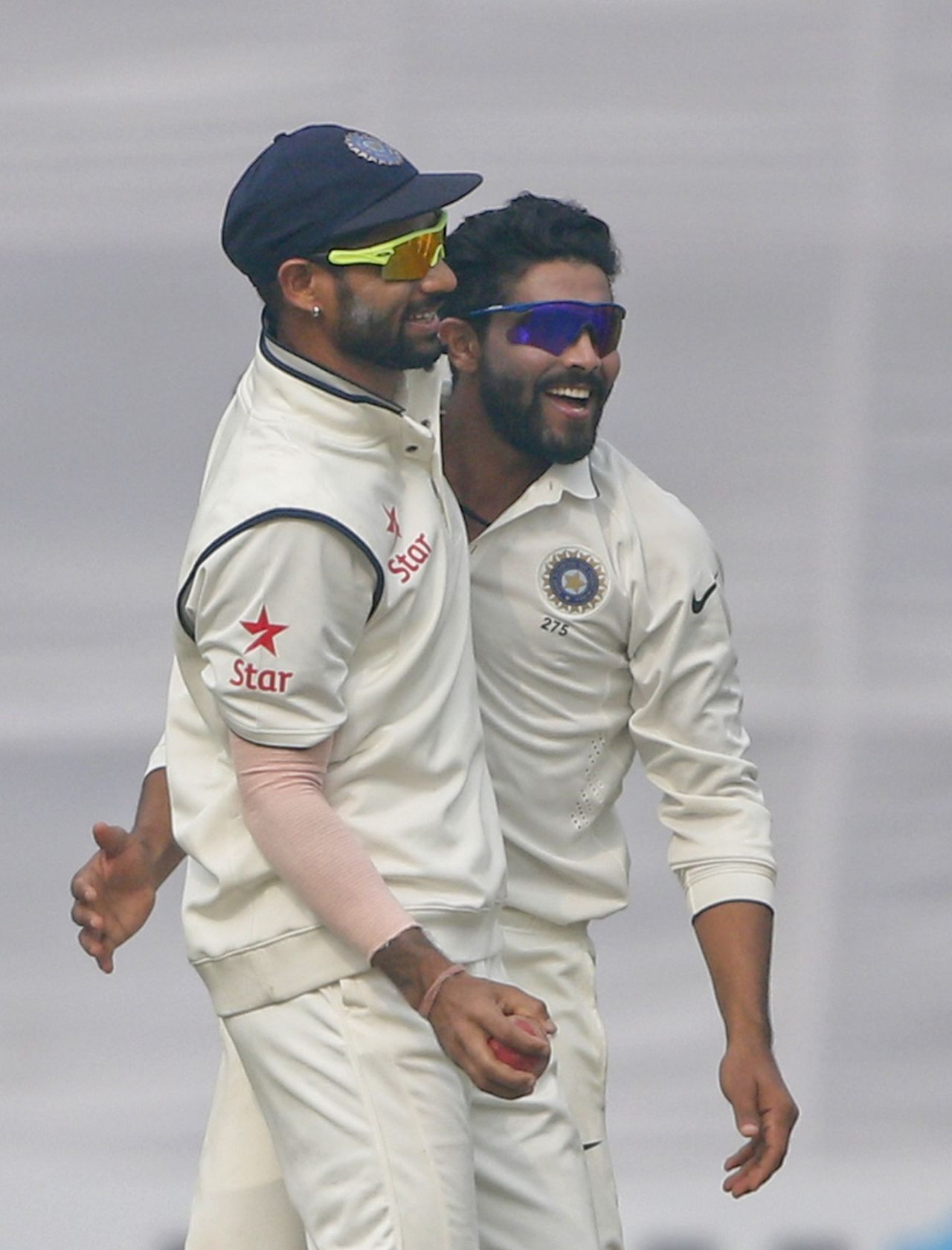 Shikhar Dhawan embraces Ravindra Jadeja, India v South Africa, 4th Test, Delhi, 5th day, December 7, 2015