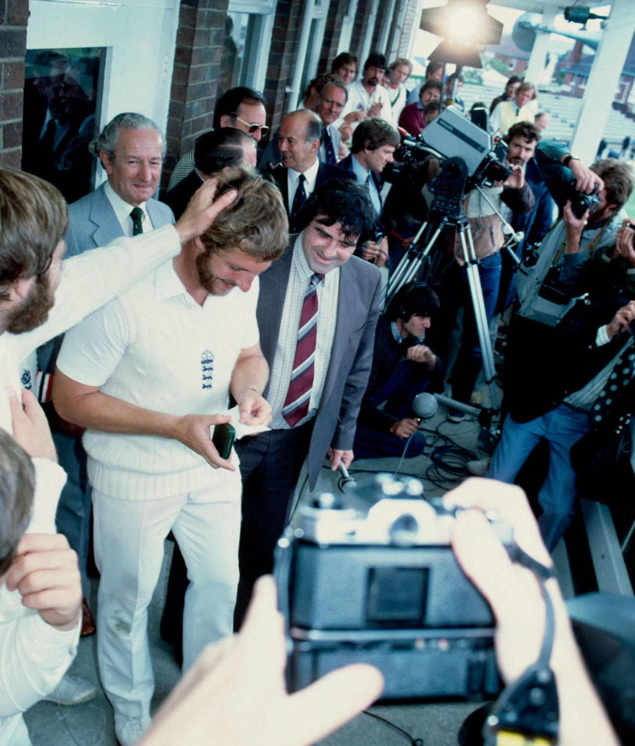 Ian Botham receives the Man-of-the-Match award after the historic Headingley win, England v Australia, 3rd Test, Headingley, 5th day, July 21, 1981