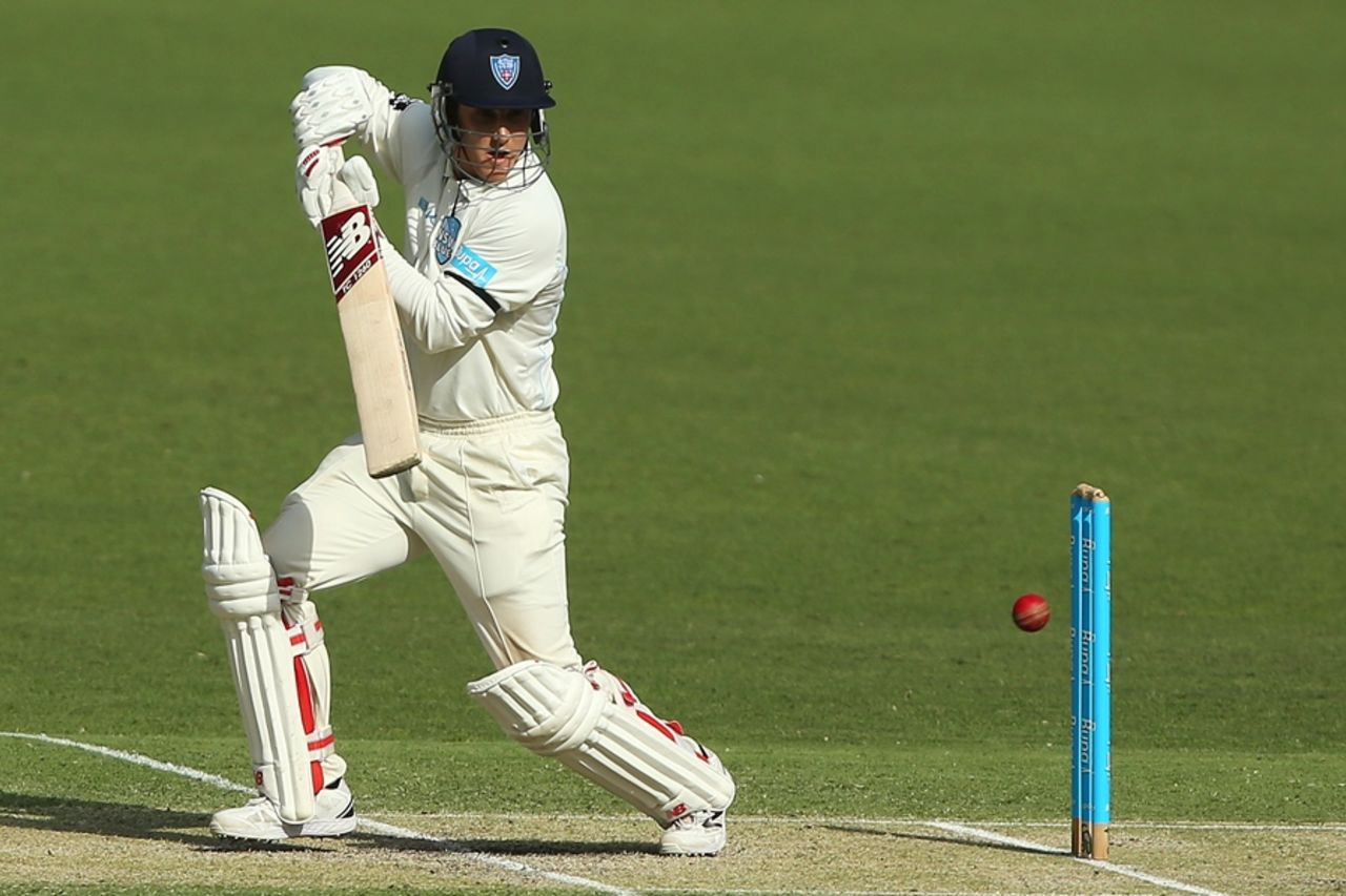 Nic Maddinson pushes to the off side, Queensland v New South Wales, Sheffield Shield 2014-15, 2nd day, Brisbane, November 17, 2014