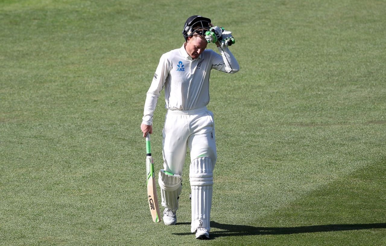 Martin Guptill walks back after being dismissed for 156, New Zealand v Sri Lanka, 1st Test, Dunedin, 1st day, December 10, 2015
