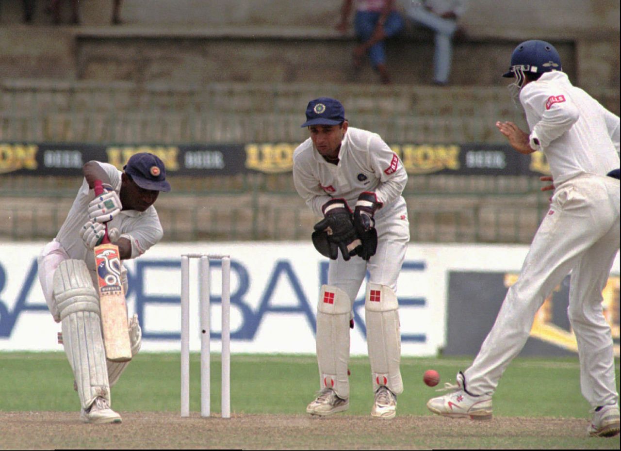 Sanath Jayasuriya drives, Sri Lanka v India, first Test, day four, Colombo, August 5, 1997