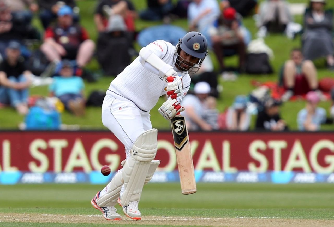 Dimuth Karunaratne plays the ball on the leg side, New Zealand v Sri Lanka, 1st Test, Dunedin, 2nd day, December 11, 2015