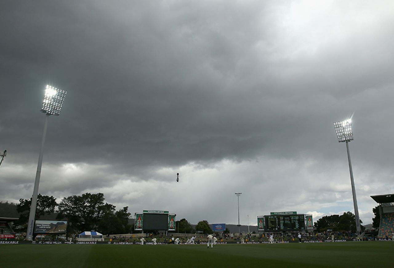 Dark clouds gather over the Bellerive Oval, Australia v West Indies, 1st Test, Hobart, 2nd day, December 11, 2015
