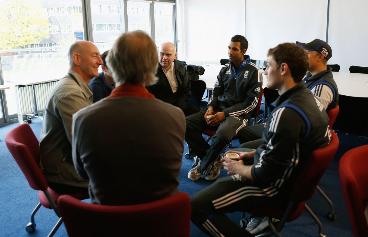Journalists talk to players during the England Performance Programme Training session at Loughborough University, November 8, 2012
