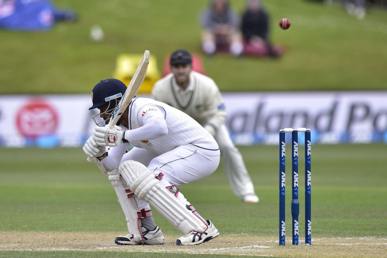 Milinda Siriwardana ducks under a bouncer, New Zealand v Sri Lanka, 1st Test, Dunedin, 3rd day, December 12, 2015