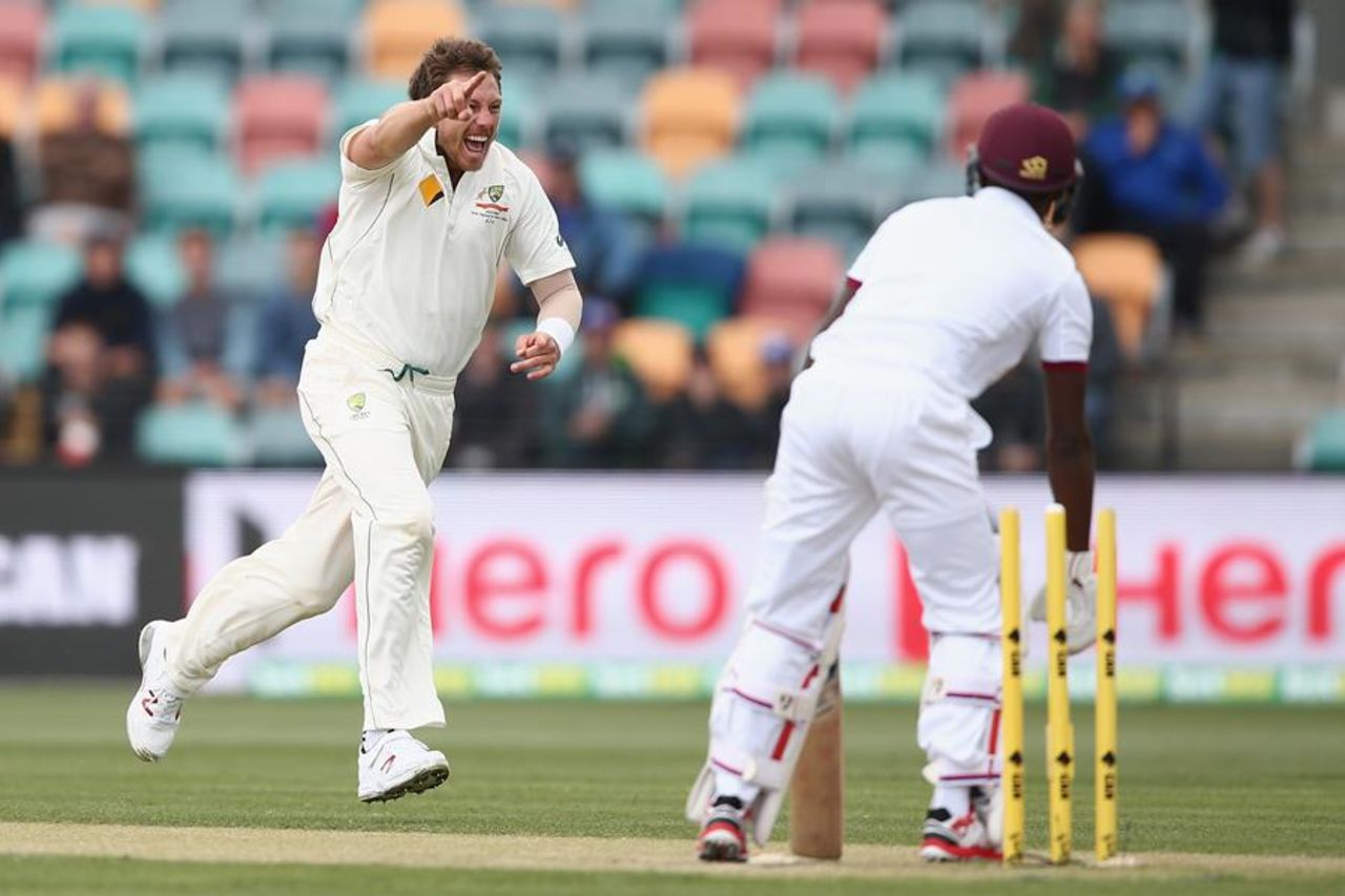 James Pattinson bowled Jermaine Blackwood, Australia v West Indies, 1st Test, Hobart, 3rd day, December 12, 2015