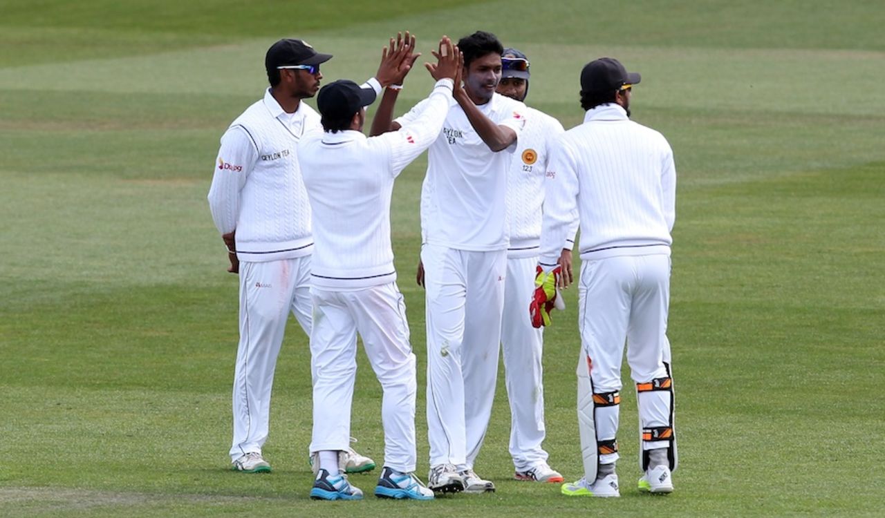 Dushmantha Chameera celebrates a wicket, New Zealand v Sri Lanka, 1st Test, Dunedin, 4th day, December 13, 2015