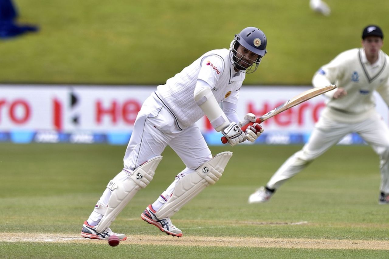 Dimuth Karunaratne flicks towards square leg, New Zealand v Sri Lanka, 1st Test, Dunedin, 4th day, December 13, 2015