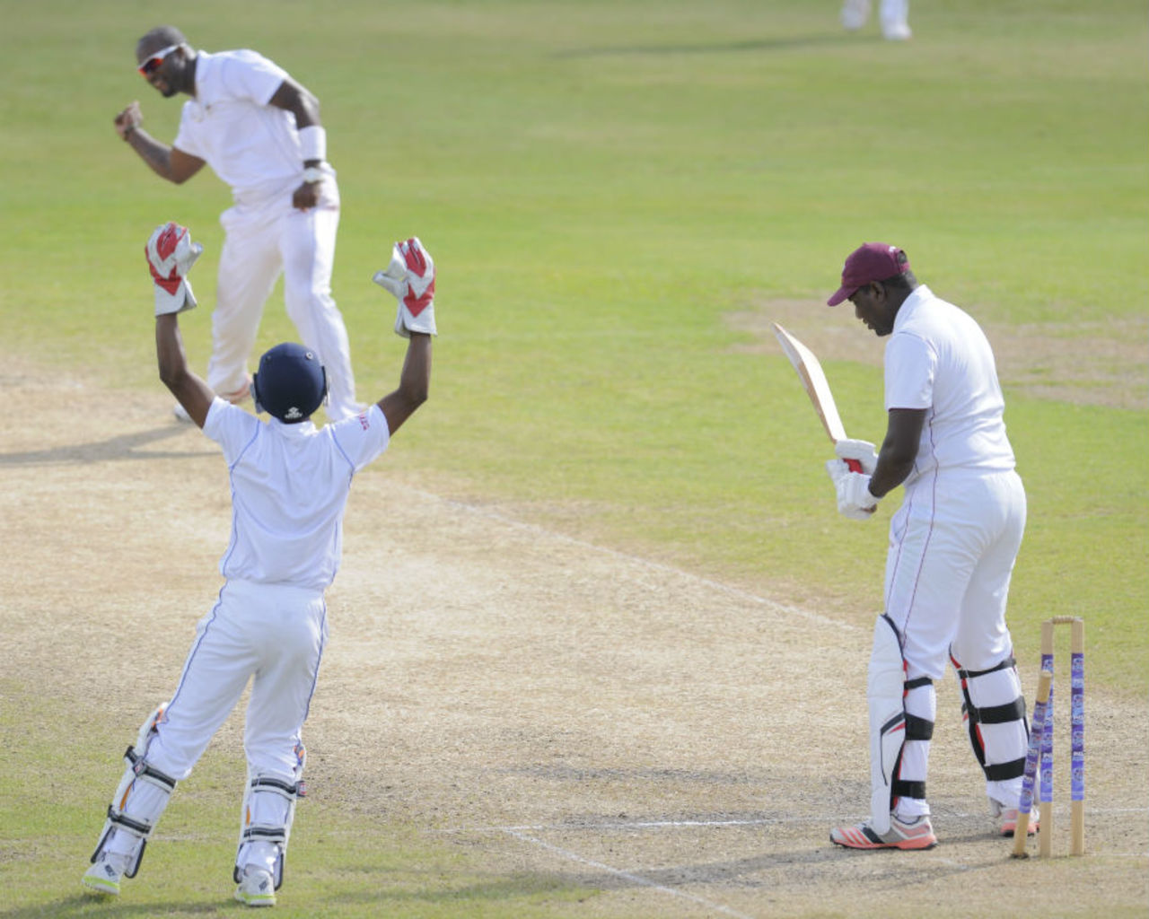Ashley Nurse celebrates after claiming one of his five wickets, Barbados v Leeward Islands, 2nd day, WICB Regional 4 Day Tournament, Barbados, December 12, 2015