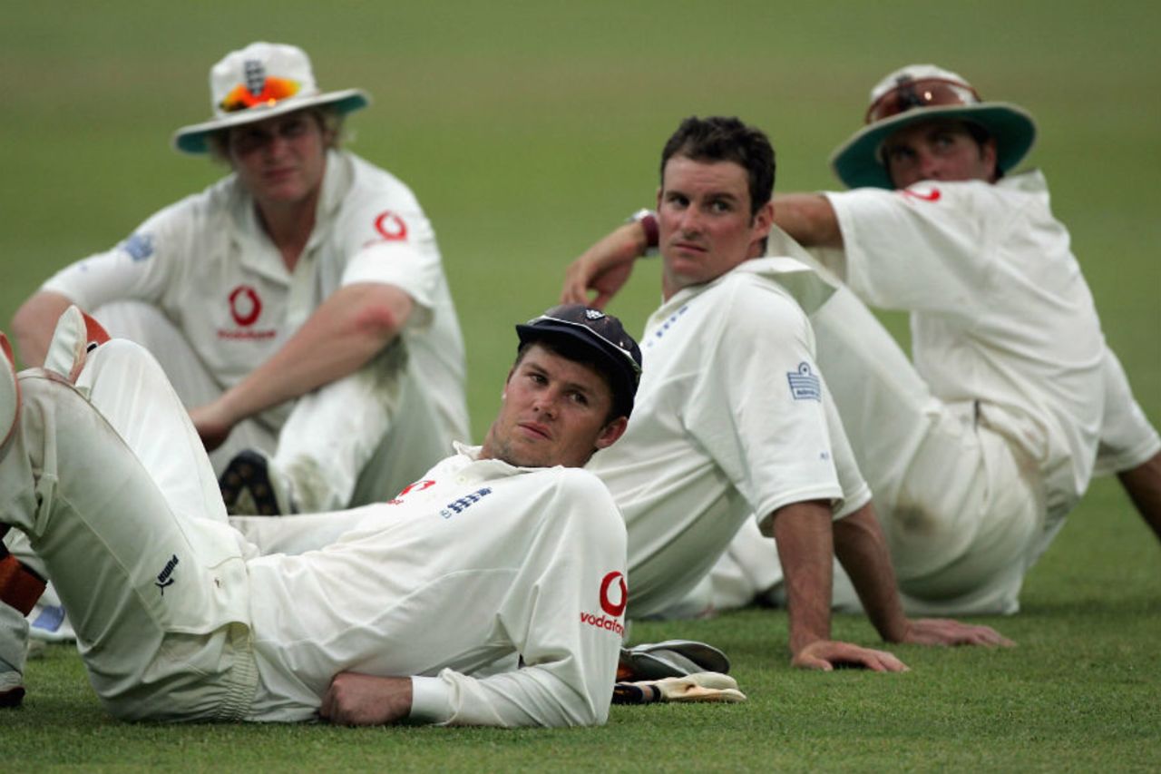 England's players staged a sit-down protest on the outfield at Durban as the Boxing Day Test ended as a draw, December 30, 2004