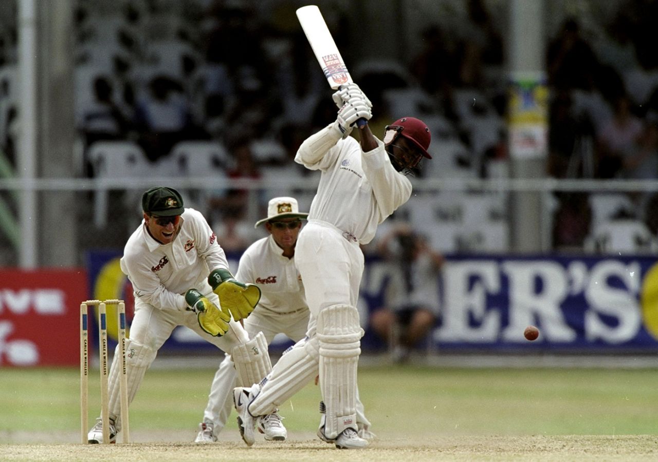 Brian Lara drives on his way to an unbeaten 153, West Indies v Australia, 3rd Test, Barbados, 5th day, March 30, 1999