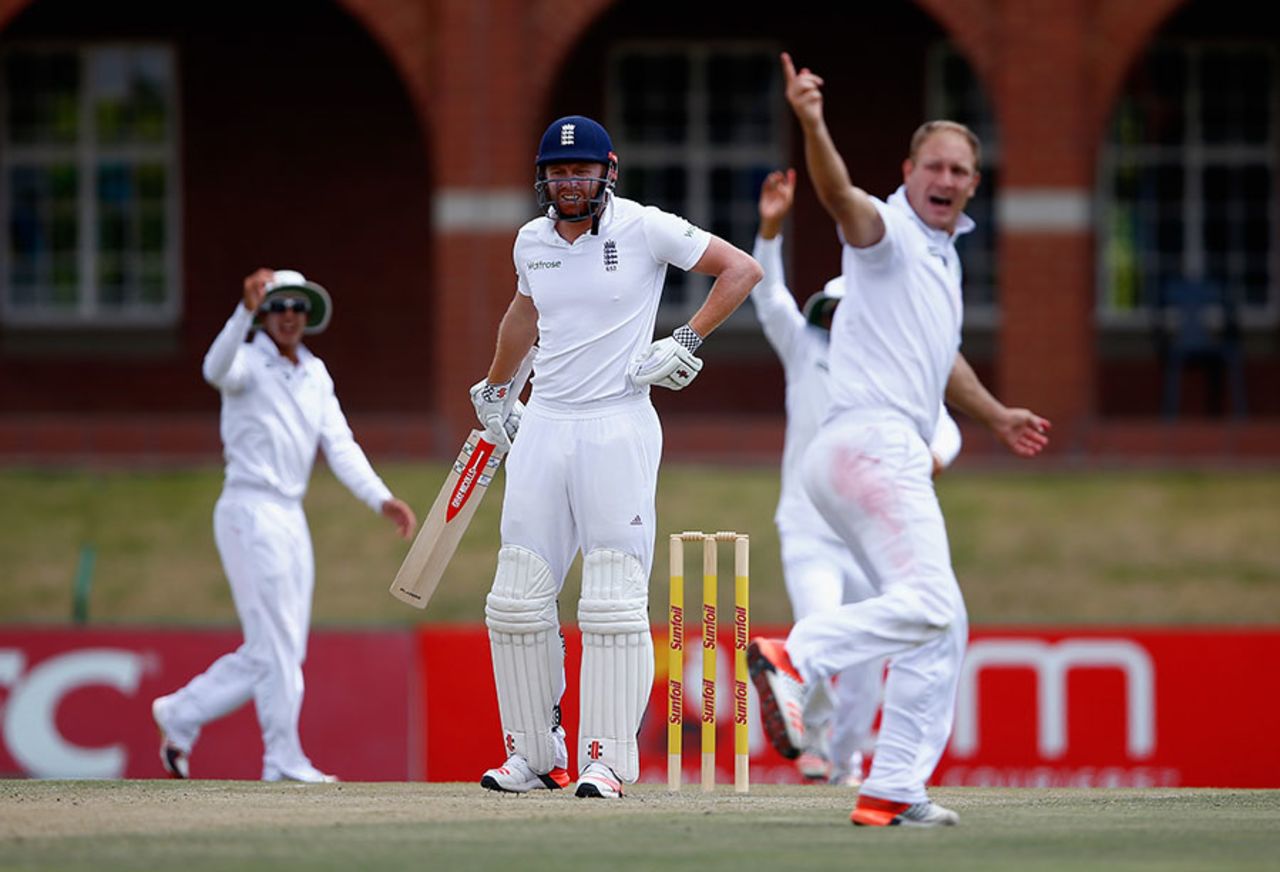 Jonny Bairstow fell for a first-ball duck, SA Invitational XI v England XI, Potchefstroom, 2nd day, December 16, 2015