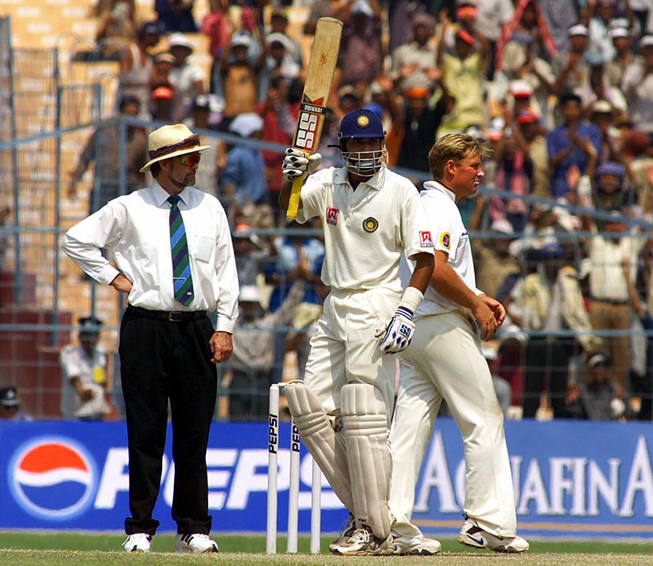 VVS Laxman celebrates his 150, India v Australia, 2nd Test, Kolkata, 4th day, March 14, 2001