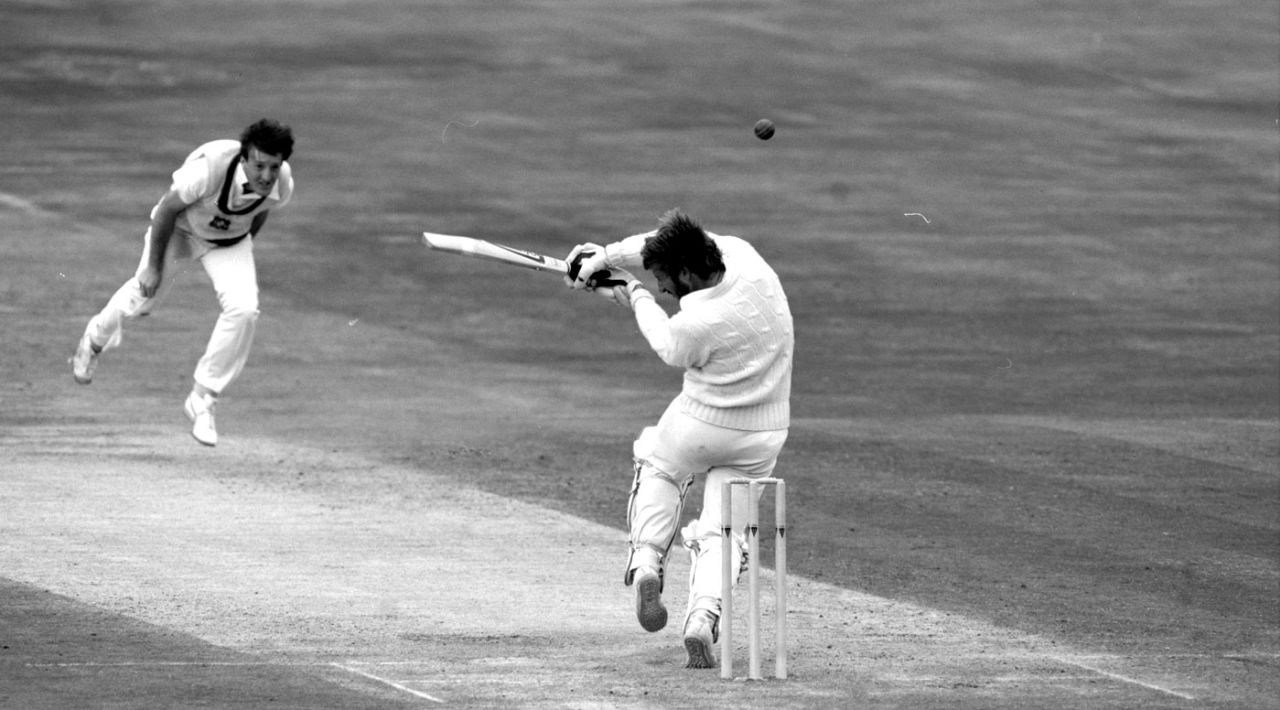 Geoff Lawson bowls a short one at Ian Botham, England v Australia, 3rd Test, Headingley, 4th day, July 20, 1981