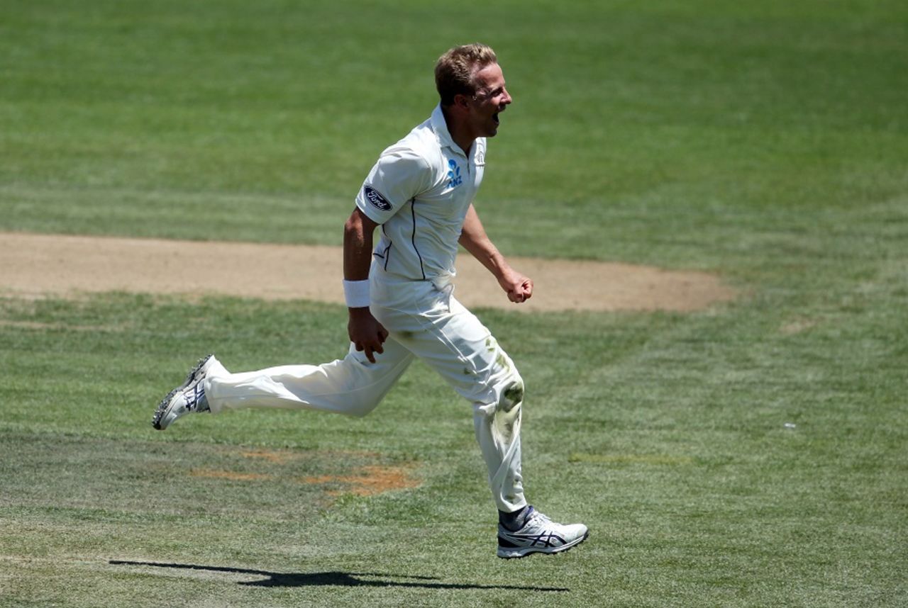 Neil Wagner is pumped after taking a wicket, New Zealand v Sri Lanka, 2nd Test, Hamilton, 3rd day, December 20, 2015