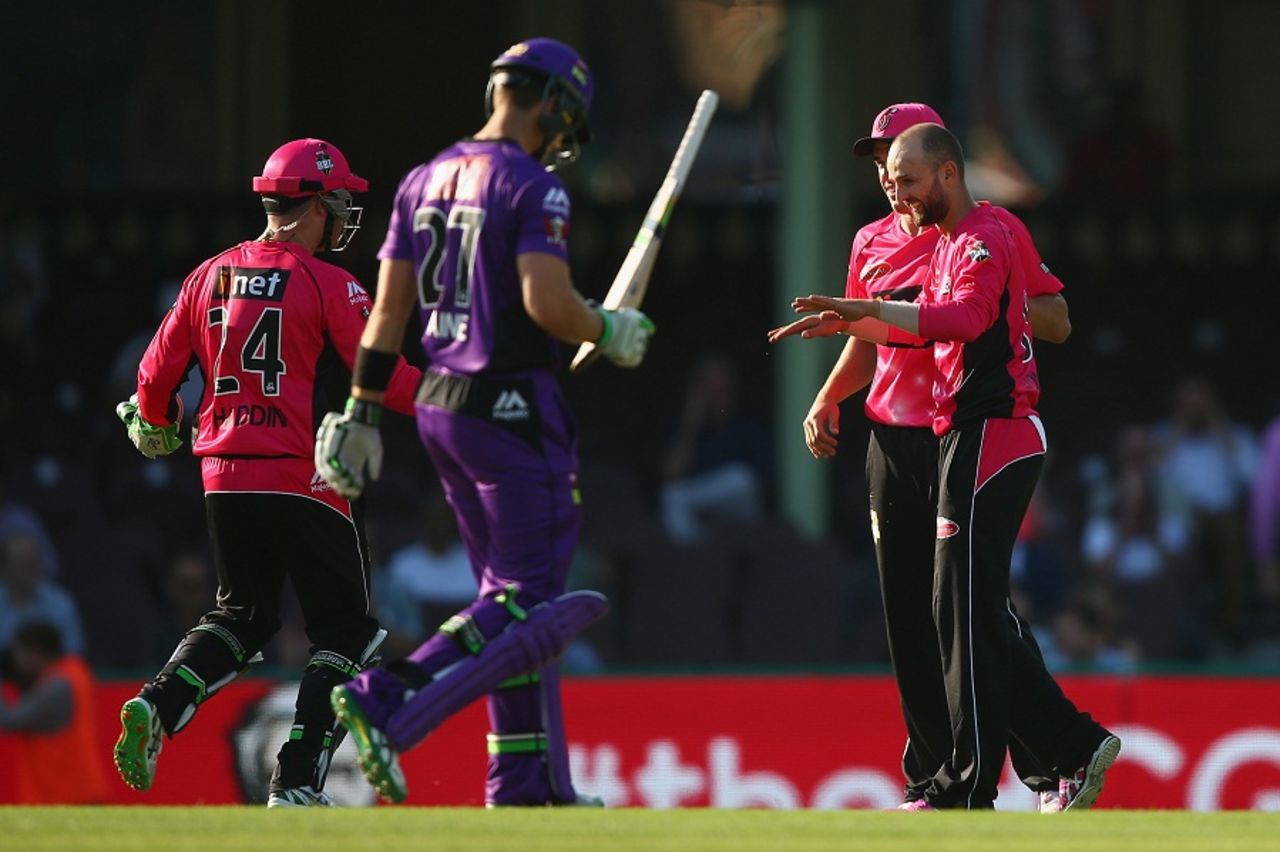 Nathan Lyon picked up two wickets in the first over of the Hurricane's innings, Sydney Sixers v Hobart Hurricanes, BBL 2015-16, Sydney, December 20, 2015