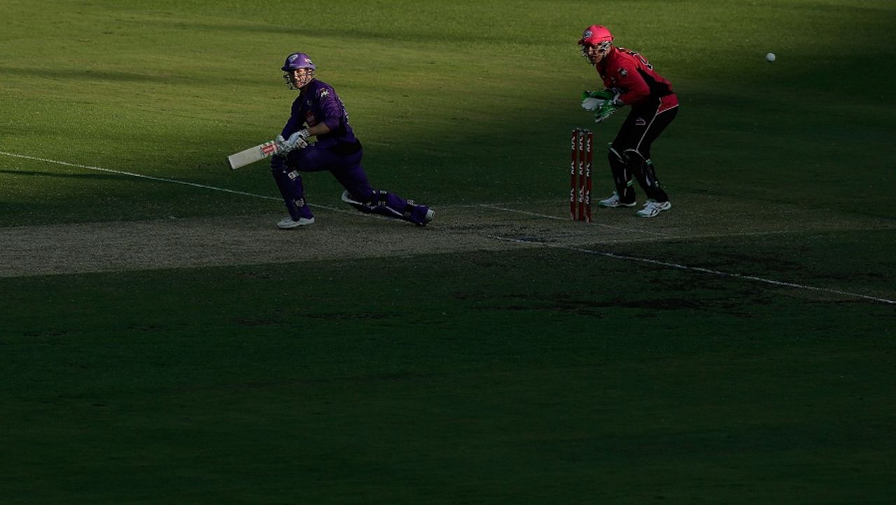 George Bailey paddles the ball during his unbeaten 62, Sydney Sixers v Hobart Hurricanes, BBL 2015-16, Sydney, December 20, 2015