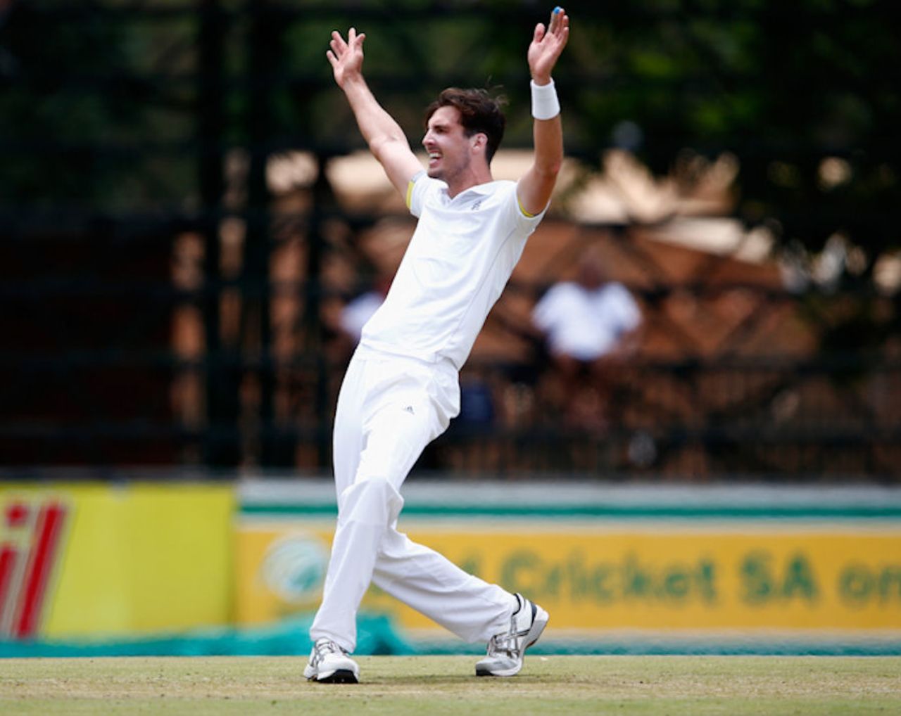 Steven Finn appeals unsuccessfully for lbw, South Africa A v England,. Pietermaritzburg, December 20, 2015