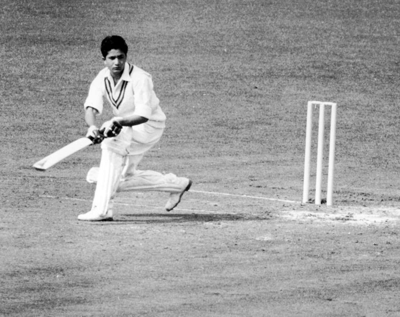 Hanif Mohammad plays a shot during his half-century, England v Pakistan, 1st Test, Trent Bridge, 3rd day, July 3, 1954