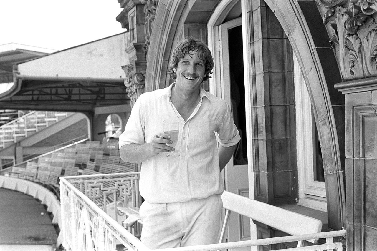 Ian Botham celebrates his brilliant all-round show with a drink at the Lord's balcony, England v Pakistan, 2nd Test, Lord's, 4th day, July 19, 1978
