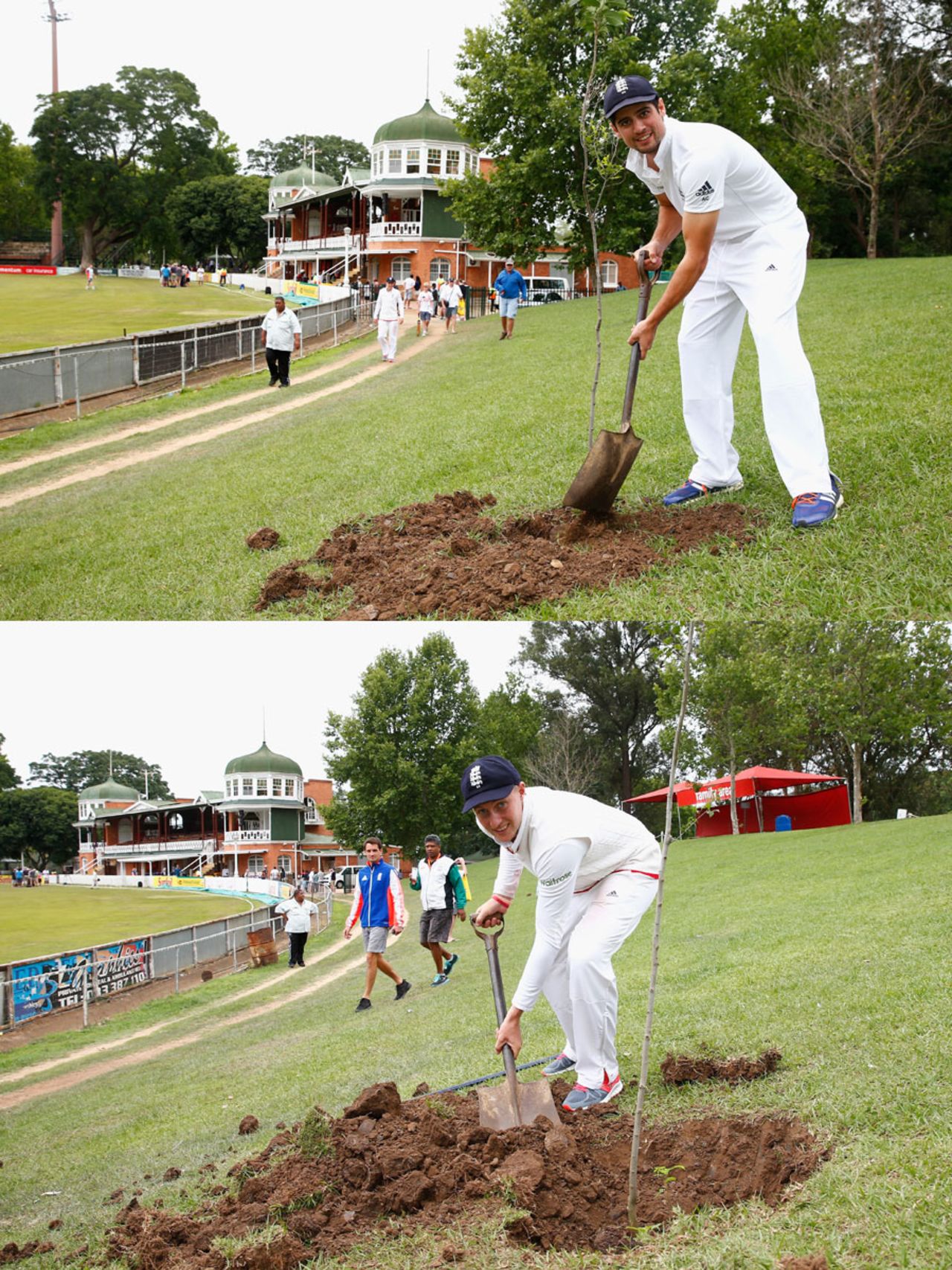 Alastair Cook and Joe Root planted trees following their hundreds against South Africa A, South Africa A v England XI, Tour match, Pietermaritzburg, December 22, 2015