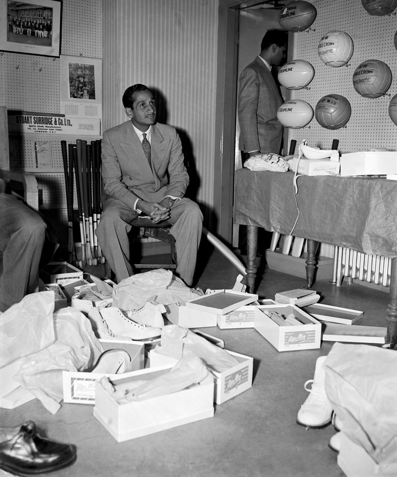 Datta Gaekwad shops for shoes in London, April 20, 1959