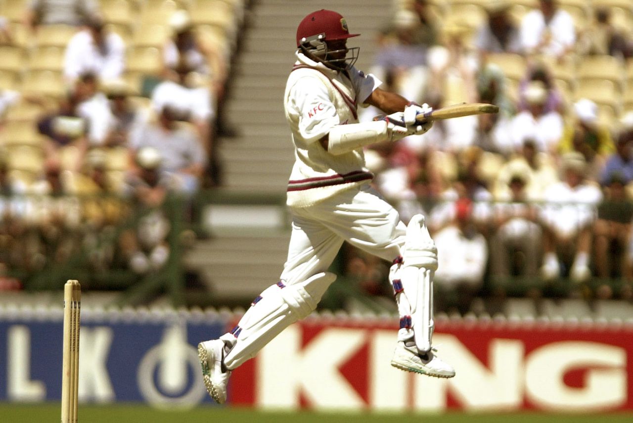 Brian Lara is airborne, Australia v West Indies, 3rd Test, Adelaide, 1st day, December 15, 2000