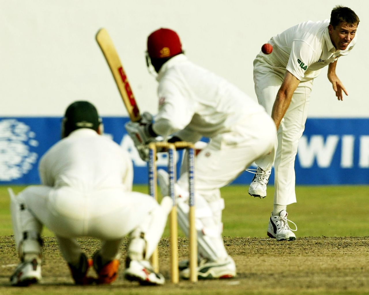Glenn McGrath bowls to Brian Lara, West Indies v Australia, 3rd Test, Bridgetown, 4th day, May 4, 2003