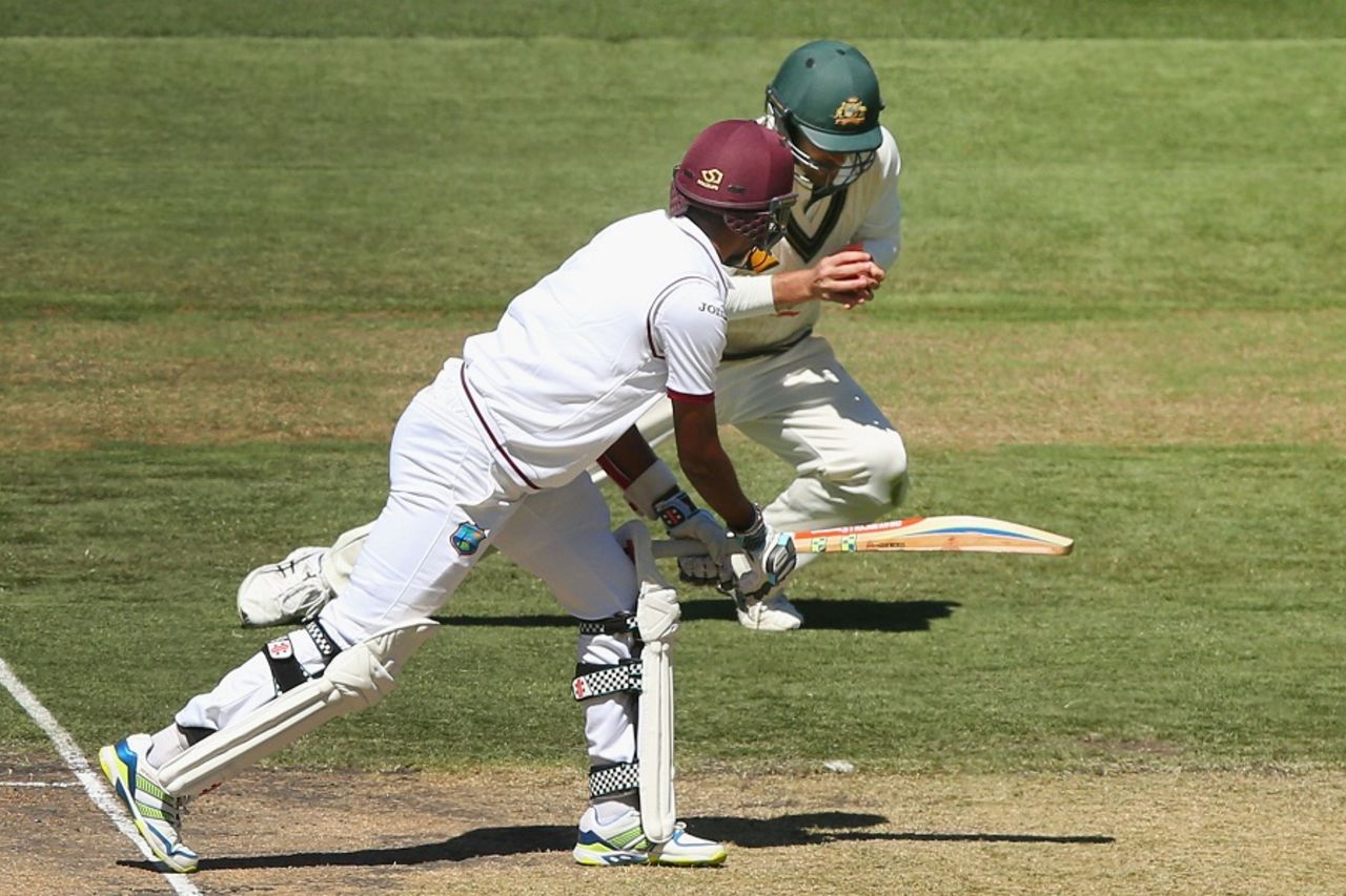 Kraigg Brathwaite was caught at short leg by Joe Burns, Australia v West Indies, 2nd Test, Melbourne, 2nd day, December 27, 2015