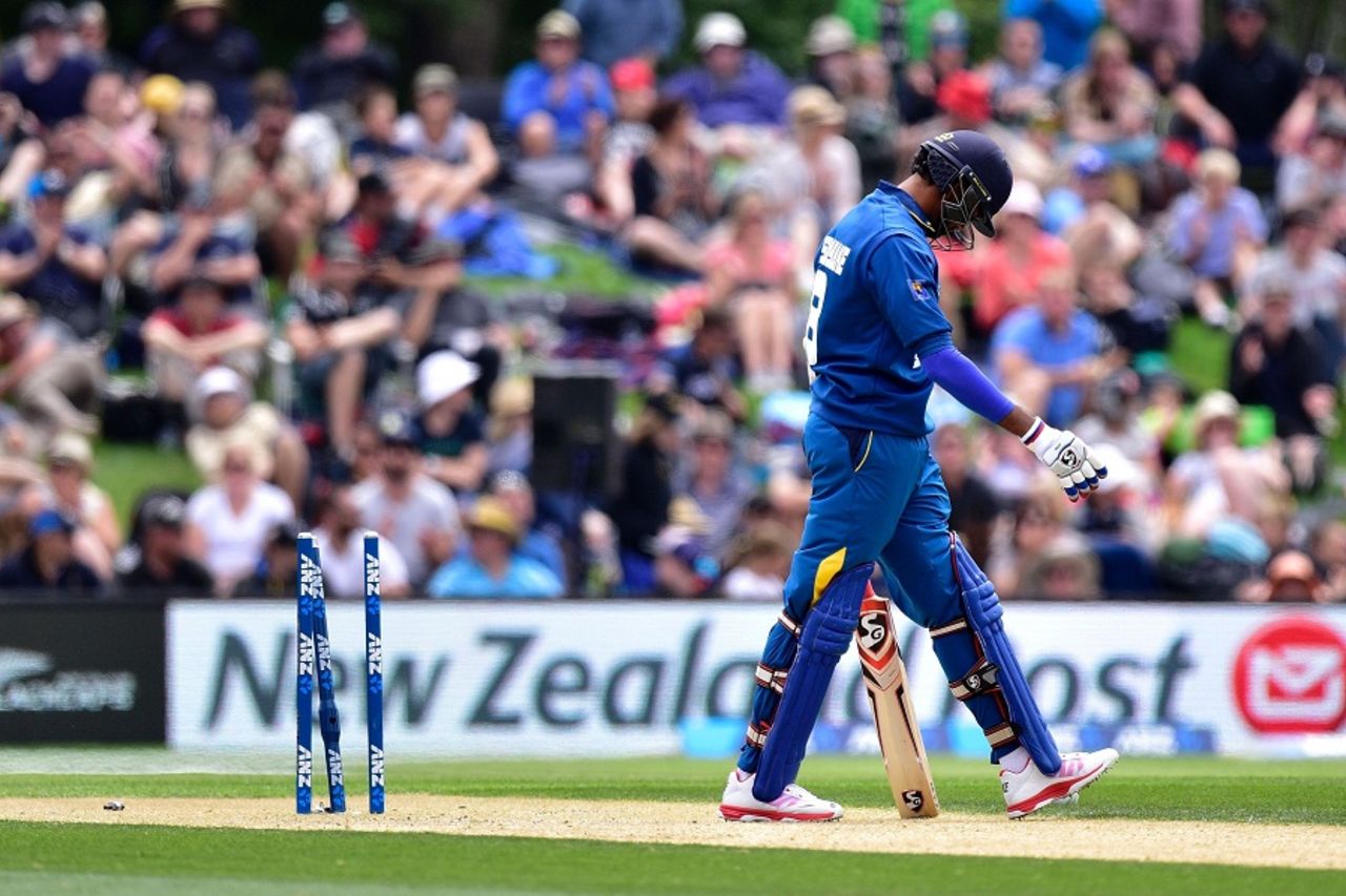 Sachithra Senanayake begins to walk back after being dismissed for a duck, New Zealand v Sri Lanka, 2nd ODI, Christchurch, December 28, 2015