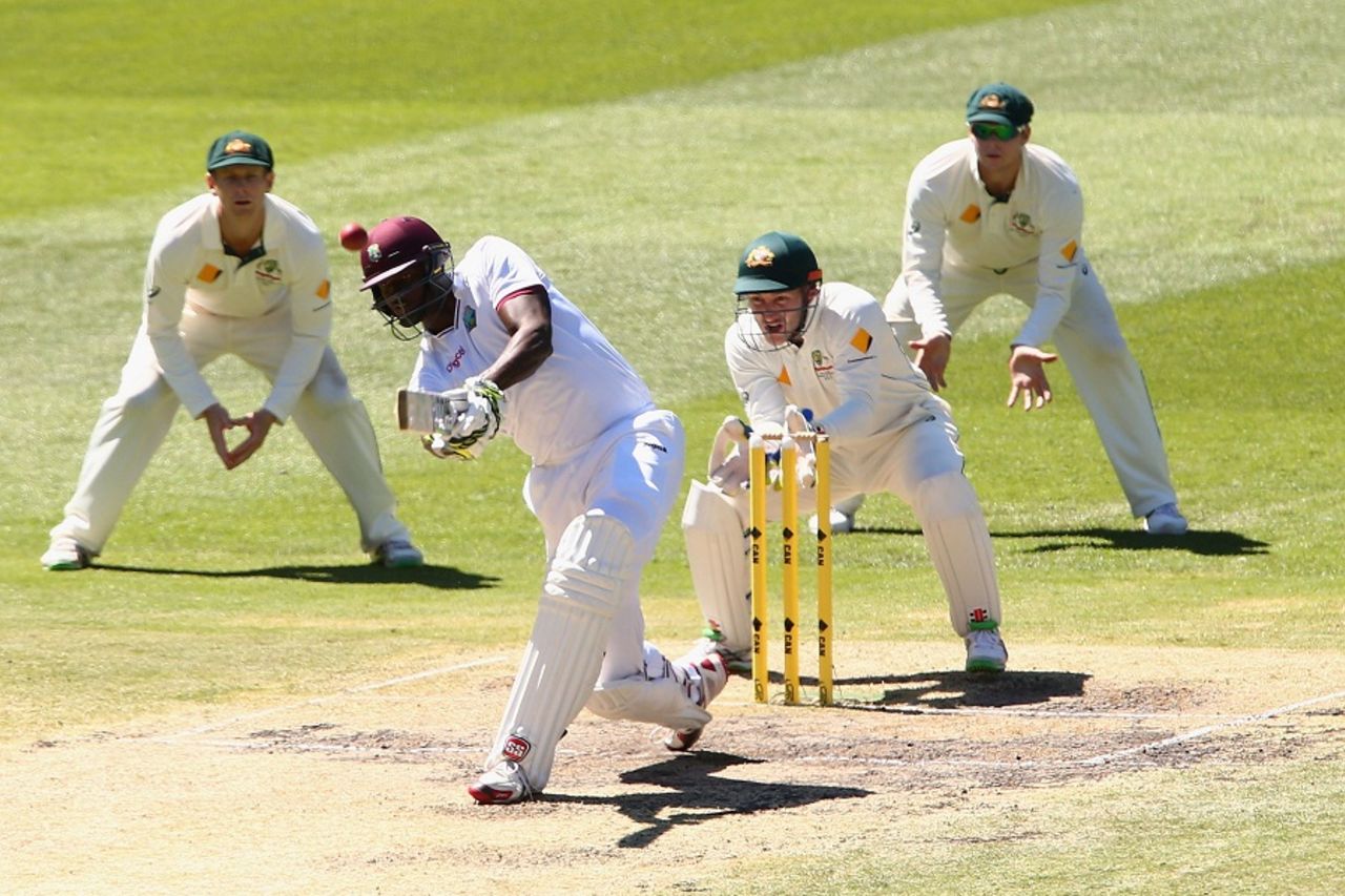 Jason Holder lofts the ball on the leg side, Australia v West Indies, 2nd Test, Melbourne, 4th day, December 29, 2015