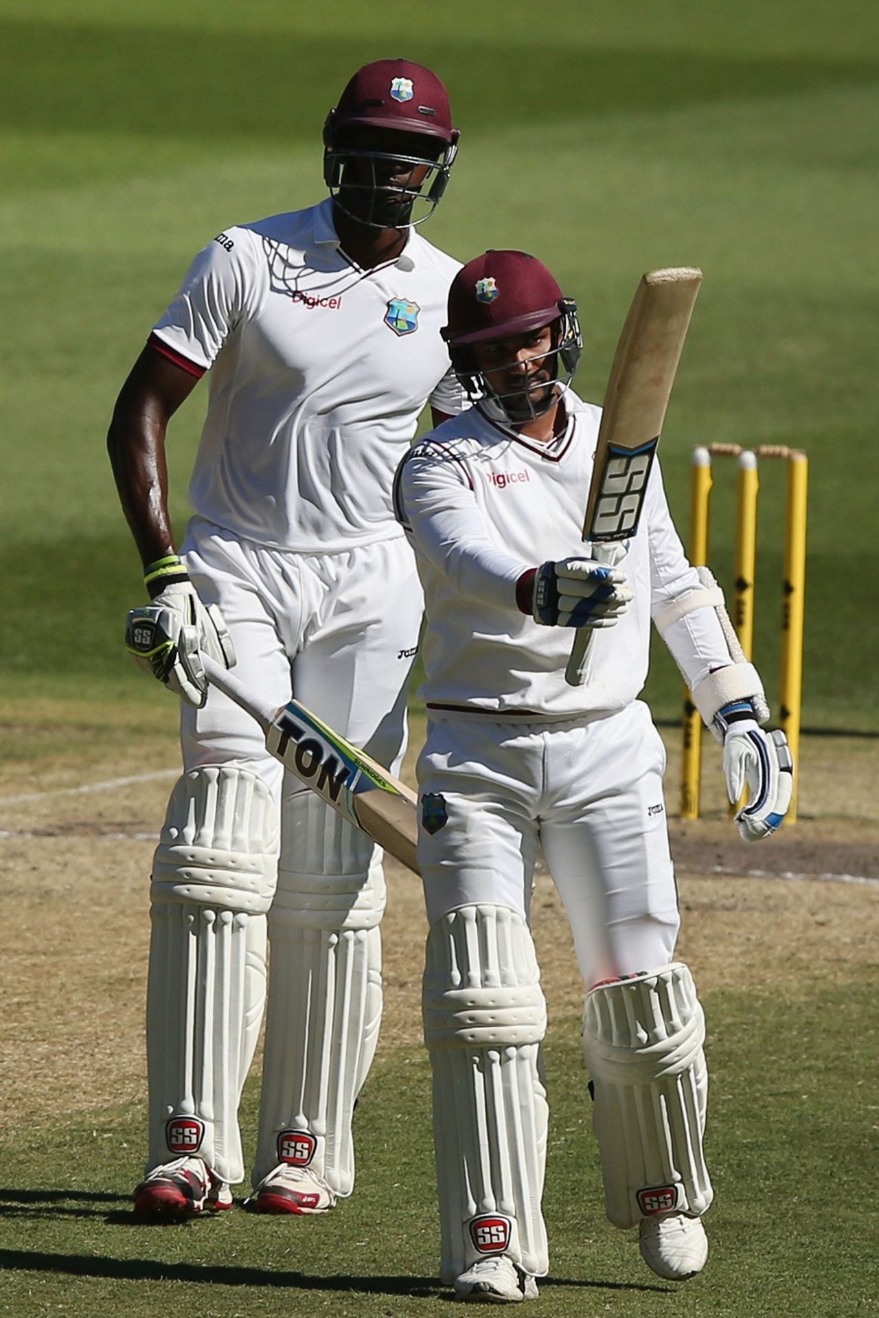Denesh Ramdin raises his bat after reaching his fifty, Australia v West Indies, 2nd Test, Melbourne, 4th day, December 29, 2015