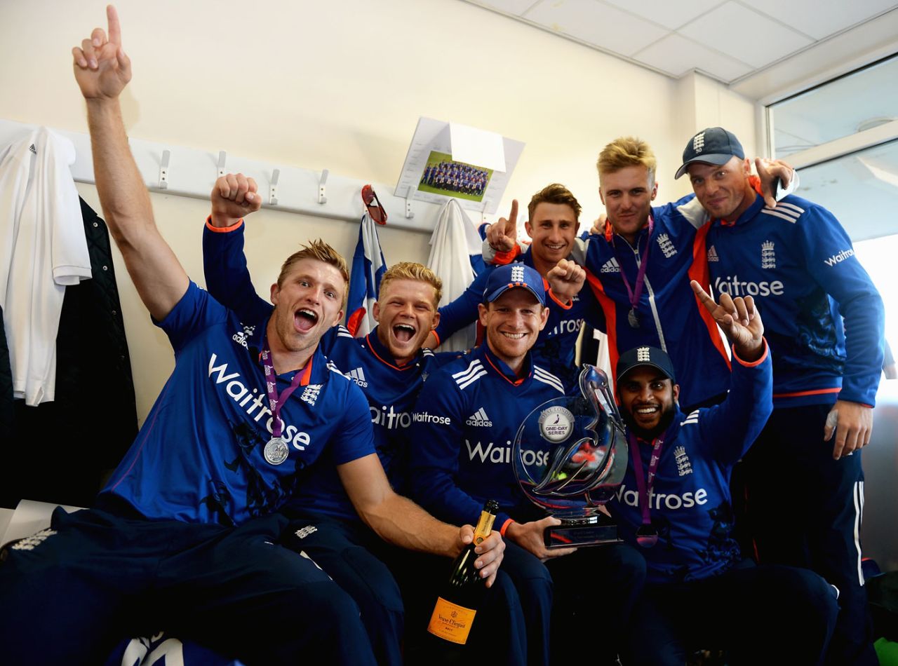 England celebrate their series win over New Zealand, England v New Zealand, 5th ODI, Chester-le-Street, June 20, 2015