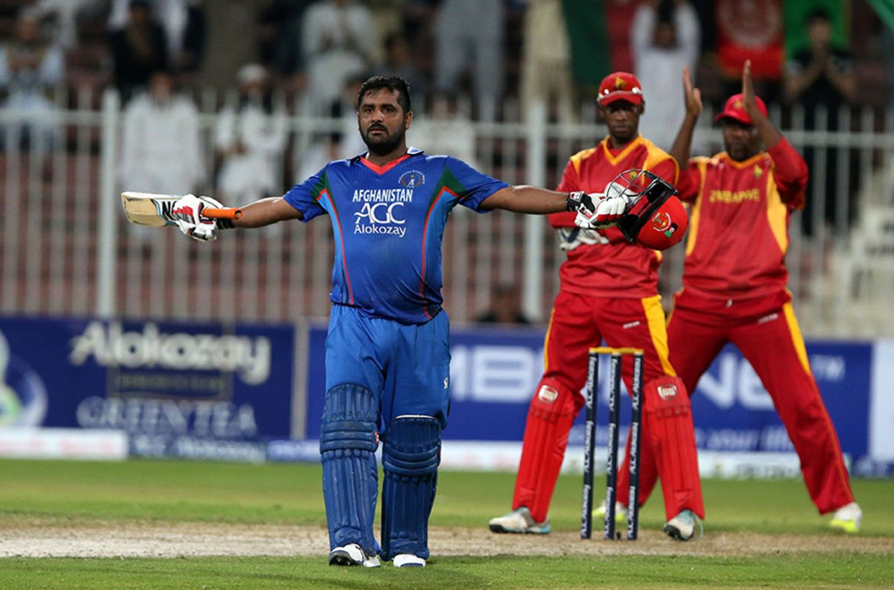 Mohammad Shahzad brought up his fourth ODI century off 110 balls, Afghanistan v Zimbabwe, 2nd ODI, Sharjah, December 29, 2015