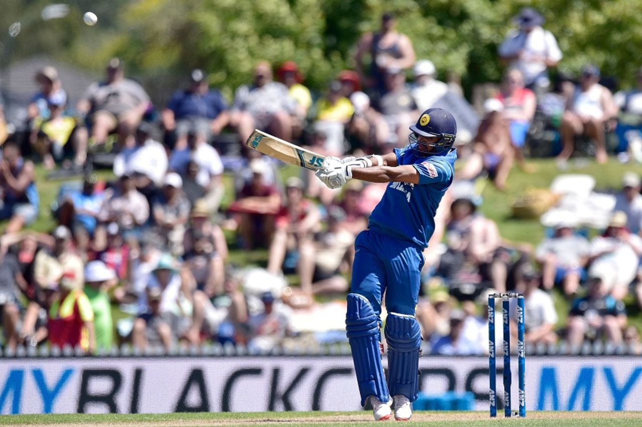 Danushka Gunathilaka smashes one square on the leg side, New Zealand v Sri Lanka, 3rd ODI, Nelson, December 31, 2015