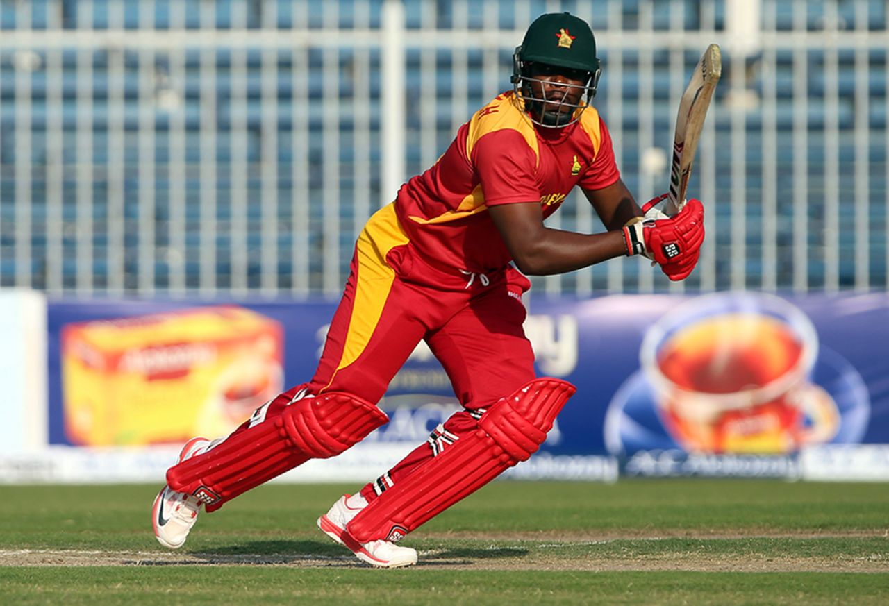 Hamilton Masakadza steers the ball through the off side during his fifty, Afghanistan v Zimbabwe, 3rd ODI, Sharjah, January 2, 2016