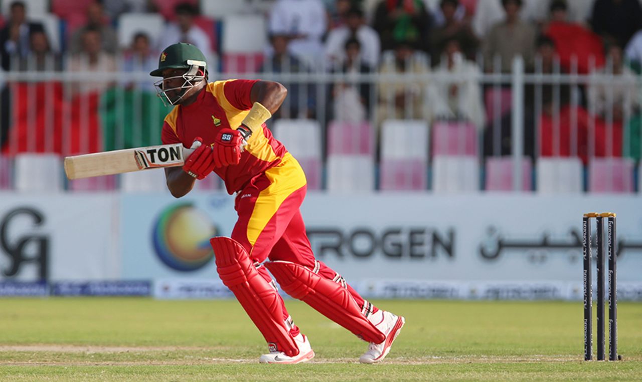 Hamilton Masakadza plays the ball down the ground, Afghanistan v Zimbabwe, 3rd ODI, Sharjah, January 2, 2016